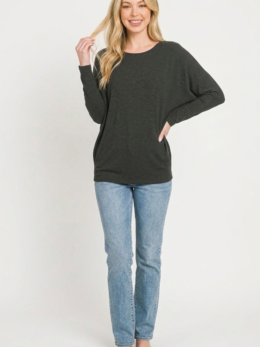 Zenana Hacci Dolman Sleeve Boat Neck Top - Picture 3 of 3